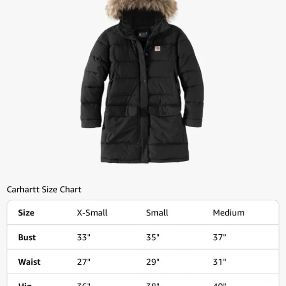 NEW Women’s Carhartt Black Puffer Jacket with Fur Trim - Picture 2 of 2